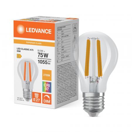 Ledvance E27 LED Lampe Classic dimmbar klar 9,5W wie 75W 2700K warmweißes Licht CRI97 sehr hohe Farbwiedergabe